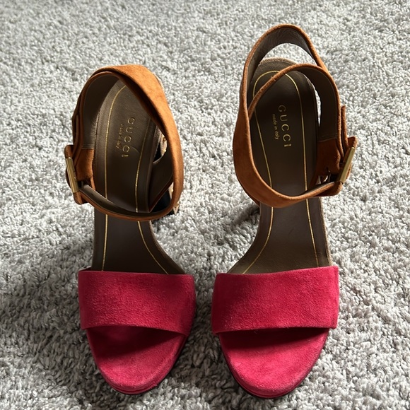 Gucci Two Tone Suede Madison Studded Heel Sandals - Picture 16 of 16